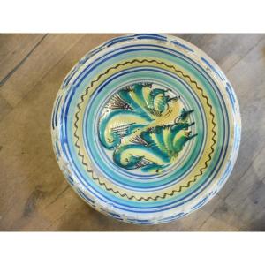 19th Century Spanish Polychrome Earthenware Basin