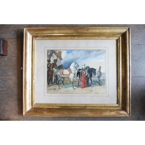 Gouache Signed Sainte Marie "mamlouk And Roustan" Dated 1851