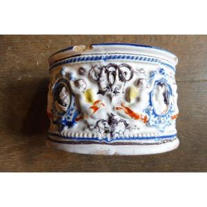 Nevers Earthenware Planter With Compendiario Decor, 17th Century