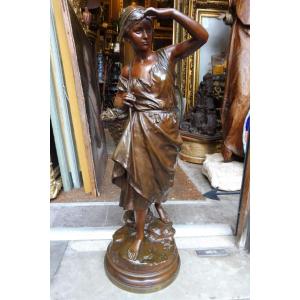 Bronze Sculpture Signed Eugène Laurent "the Fisherwoman"  