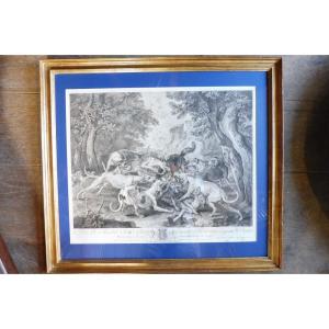 18th Century Engraving After Desportes "hunting Scene" 