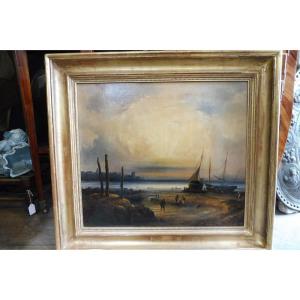 Oil On Canvas From The French School Around 1840 "lively Coastal Scene"