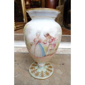 Opaline Vase With Polychrome And Gold Decoration, Second Empire 