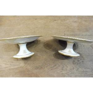Pair Of White And Gold Sèvres Porcelain Footed Dishes  
