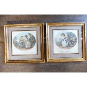 Pair Of Color Engravings After J. B. Huet, 18th Century
