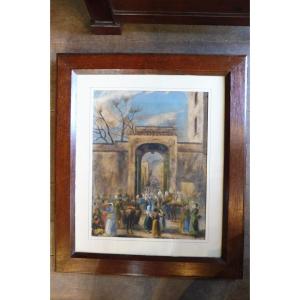 Watercolor Dated 1873 "italian Fair" 