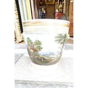 Paris Porcelain Pot With Polychrome And Gold Decoration, 19th Century