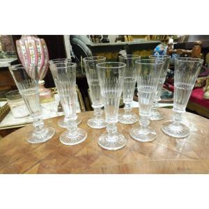 Set Of Nine Crystal Champagne Flutes From The Early 19th Century