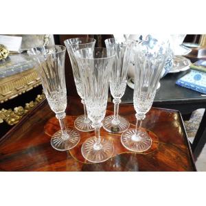 Set Of Five Saint Louis Crystal Flutes, Tommy Model.