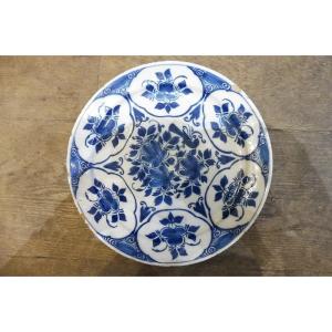 18th Century Delft Earthenware Plate With Blue Monochrome Decoration