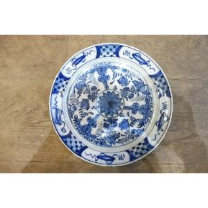 18th Century Delft Earthenware Plate With Blue Monochrome Decoration