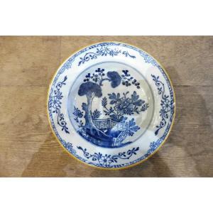 18th Century Delft Earthenware Plate With Blue Monochrome Decoration