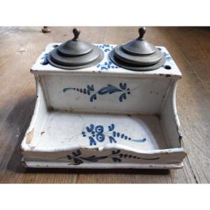 18th Century Auxerre Earthenware Inkwell