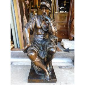 Bronze Sculpture After Michelangelo, "lorenzo De Medici" 19th Century
