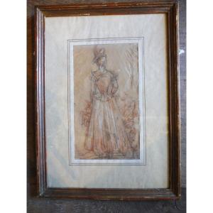 Red Chalk Drawing From The 18th Century French School "elegant From The Back"