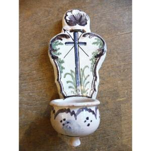 18th Century Rouen Earthenware Holy Water Font