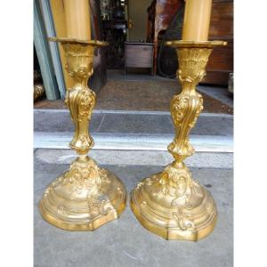 Pair Of Louis XV Style Gilt Bronze Candlesticks