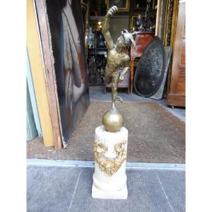 Bronze Sculpture "mercury" On An Alabaster Base.