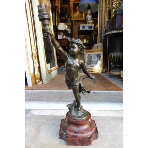 Bronze Sculpture Signed Grégoire Forming A Lamp Base, 19th Century