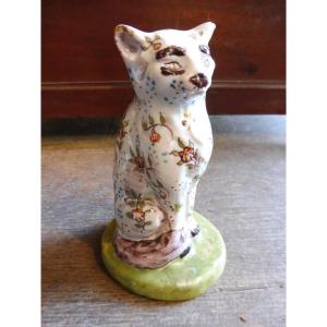 19th Century Northern Earthenware Statuette "sitting Cat" 