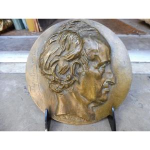 Bronze Medallion Signed David "profile Of Filippo Buanaroti"