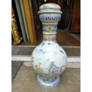 19th Century Nevers Earthenware Pitcher With Polychrome Decoration 