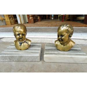Pair Of Bronze Paperweights "jean Qui Rit, Jean Qui Pleure" 19th Century