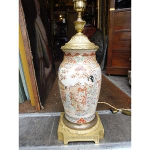 Satsuma Porcelain Lamp Base, Gilt Bronze Mount.