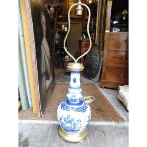 Chinese Porcelain Lamp Base, Blue Bronze Frame, 19th Century