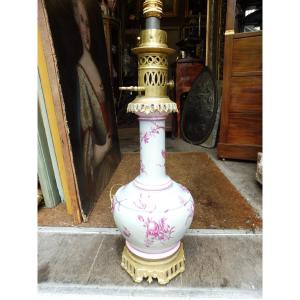 Lamp Base, Porcelain Oil Lamp With Bronze Mount, 19th Century