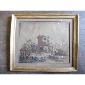 Watercolor Signed Jb Le Prince Dated 1773 "the Moscow Cabaret"