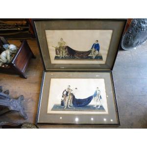 Pair Of English Enhanced Engravings "the Duke Of Clarence And Prince Leopold"