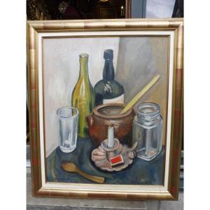 Oil On Panel Signed Maurice Mourlot "still Life With Empty Containers" 