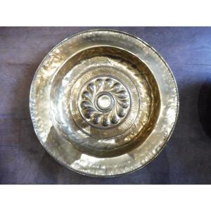 Brass Offering Dish Called Dinanderie 19th Century  