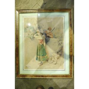 Watercolor Signed Maurice Millière "no Hunting"