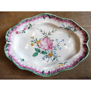 Aprey Earthenware Dish, 18th Century, Polychrome Flower Decoration 