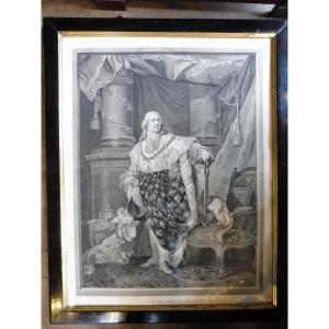 19th Century Engraving "louis XVIII In Coronation Costume"