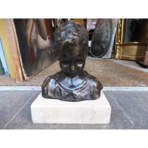 Bronze Sculpture Signed Giovanni De Martino, "bust Of A Child" 