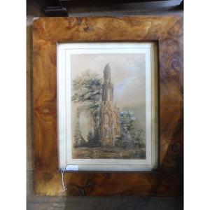 Watercolor Signed Pourchot Dated 1839 "fountain Of The Stone Cross In Rouen"