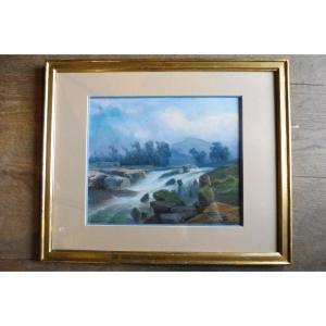 Pastel Signed Salvatore Fergola , Date D 1871 " Mountain S Countryside "