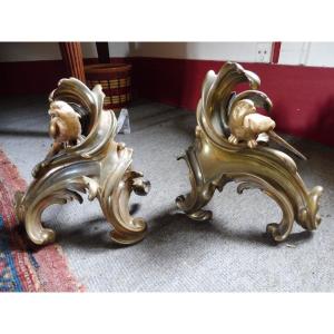 Pair Of Bronze Andirons, Louis XV Period