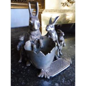 Silver-plated Bronze Pyrogen "the Rabbit Family" 19th Century