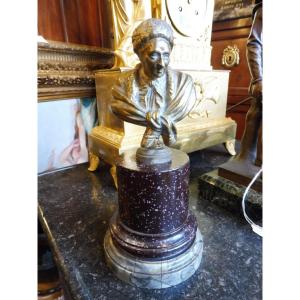Bronze Sculpture "bust Of Jj Rousseau" On Faux Porphyry Base 