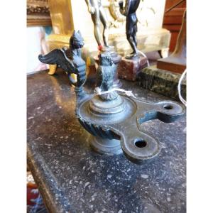 Bronze Oil Lamp After The Antique 19th Century