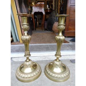 Pair Of Louis XVI Chiseled Bronze Candlesticks