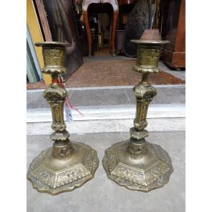 Pair Of Louis XIV Style Bronze Candlesticks