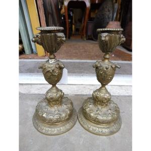 Pair Of Bronze Torches In The Renaissance Style, 19th Century