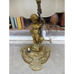 19th Century Bronze Lamp With Cupid Decoration