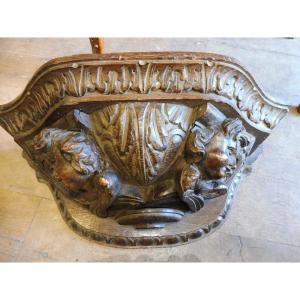 19th Century Carved Wooden Wall Console With 17th Century Elements 
