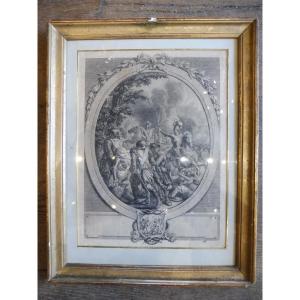 18th Century Oval Engraving "battle Scene", Framed 